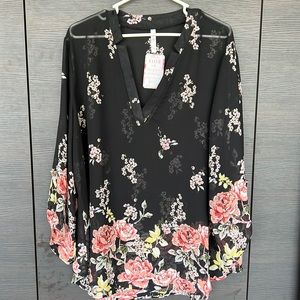 Watermelon black and floral sheer blouse from One Faith Boutique